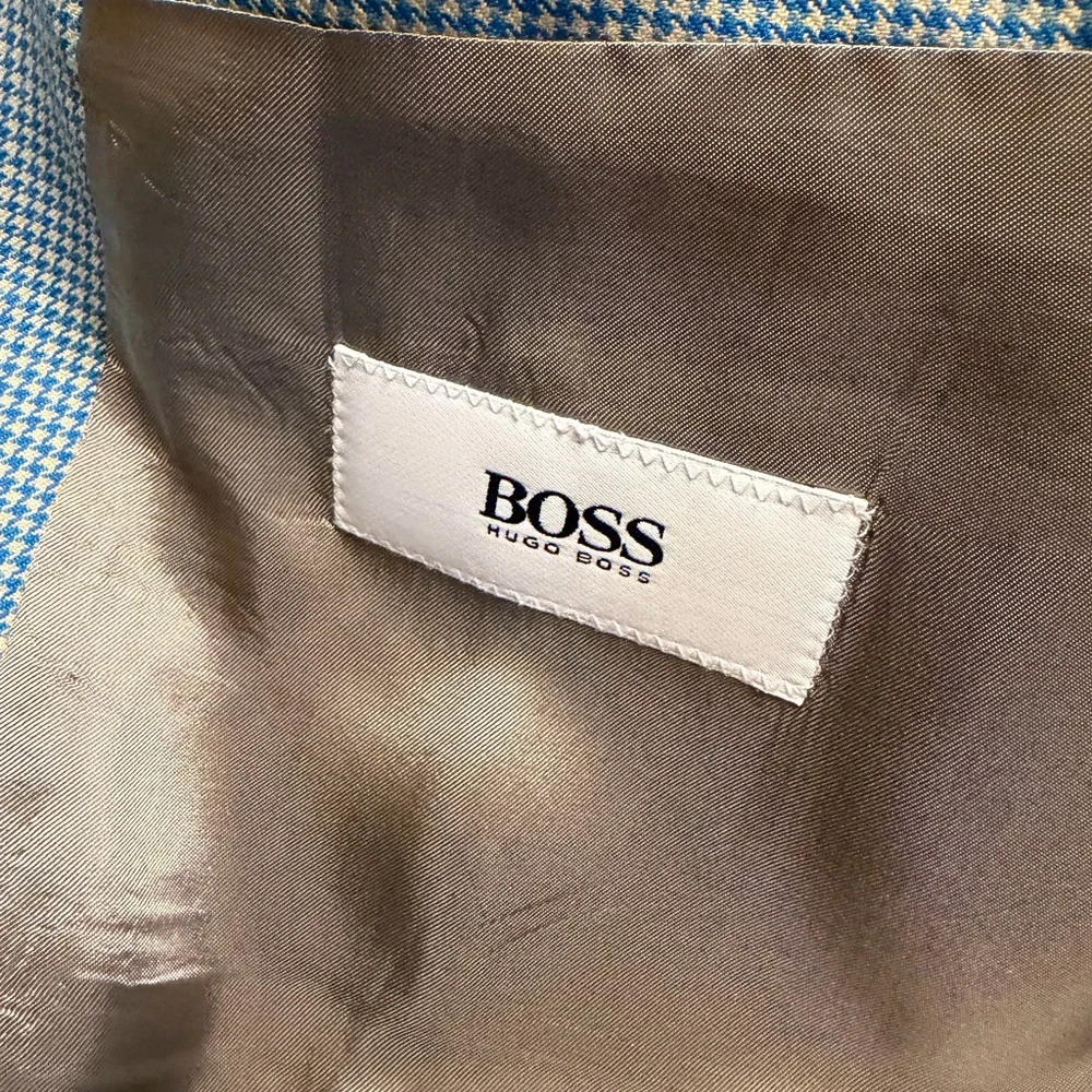 Hugo Boss Corleone 100% Wool Sport Coat Blazer BlueTan Micro Houndstooth Mens44R - Picture 9 of 10